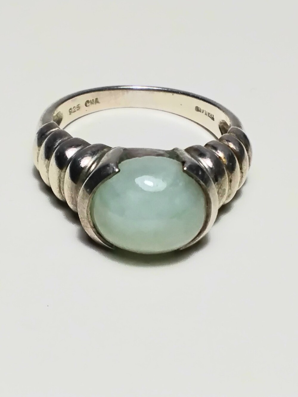 925 Silver Jade Cabochon Ring Sz 8-1/2